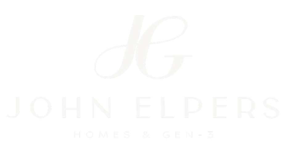 The image displays the logo for John Elpers Homes & Gen 3, featuring a stylized JE above the John Elpers company name in elegant, light-colored text on a white background.
